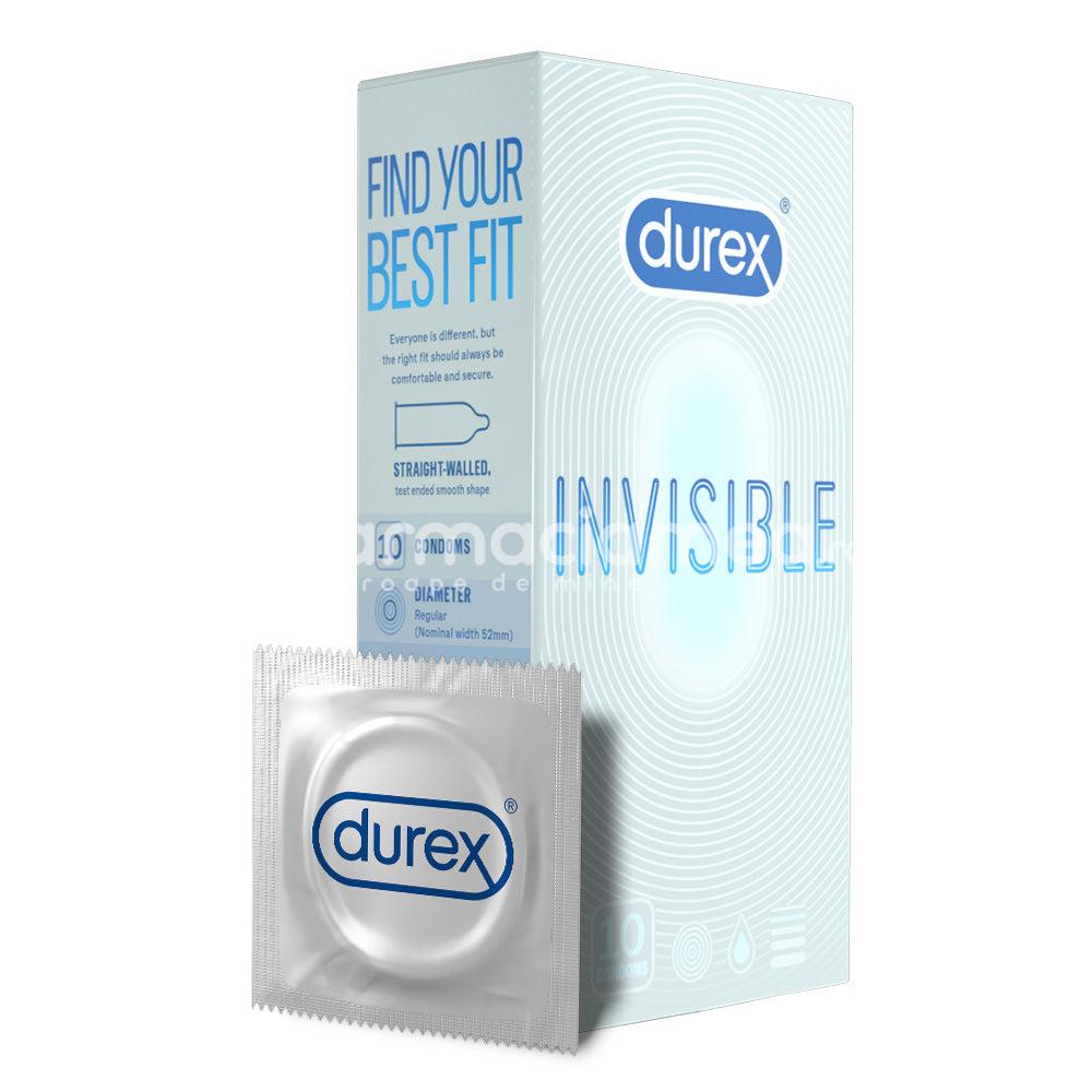 Lubrefiante & Prezervative - DUREX prezervativ Invisible, fabricate din latex subtire, ajuta ambii parteneri sa aiba o senzatie cat mai naturala in timpul actului sexual, 10buc, Reckitt, farmaciamea.ro