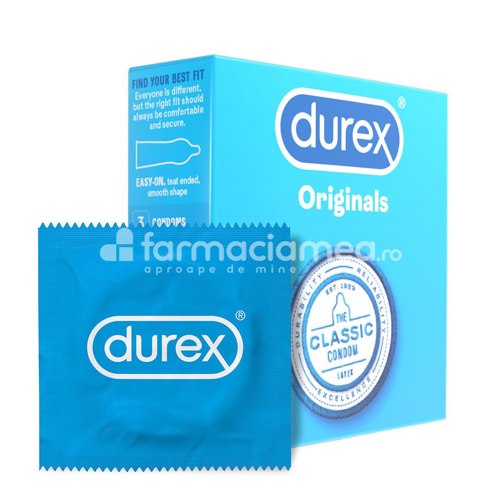 Lubrefiante & Prezervative - DUREX prezervativ Originals, cu lubrifiant din silicon pentru o experienta mai placuta in timpul actului sexual, 3buc, Reckitt, farmaciamea.ro