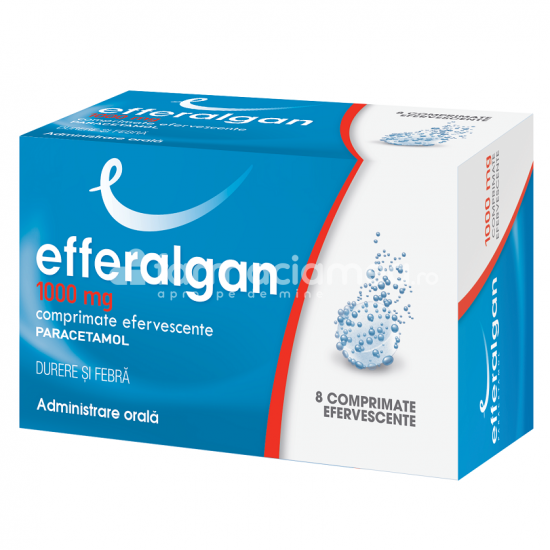 Durere OTC - Efferalgan 1 g, de la 15 ani, 8 comprimate efervescente, Upsa, farmaciamea.ro