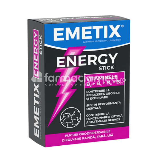 Minerale și vitamine - Emetix Energy Stick ,10 plicuri orodispersabile, Fiterman, farmaciamea.ro