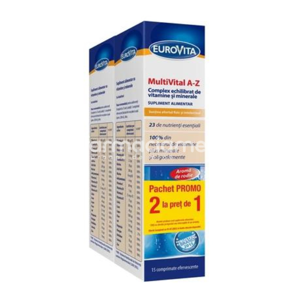 Minerale și vitamine - Eurovita MultiVital A-Z Pachet 1+1 Cadou, 15 comprimate efervescente Perrigo, farmaciamea.ro