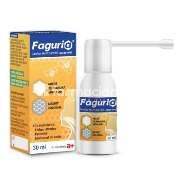 Durere gât - Faguria Gardlox Manusilver Spray Oral, 30ml,  Antibiotice, farmaciamea.ro