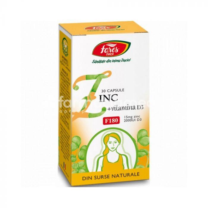 Suplimente naturiste - FARES Zinc + Vitamina D3 x 30 capsule F180, farmaciamea.ro