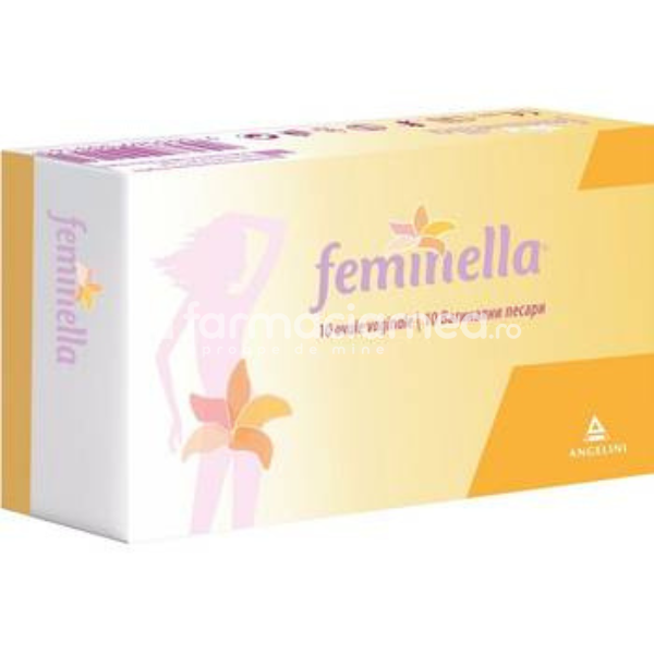 Uscăciunea mucoasei vaginale - Feminella, 10 ovule, Angelini, farmaciamea.ro