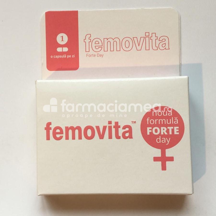 Menopauză - Femovita Forte Day, indicat in menopauza, amelioreaza bufeurile, iritabilitatea, dificultatile de concentrare, oboseala, 30 capsule, Farma-Derma, farmaciamea.ro