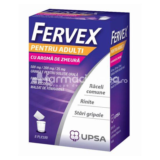 Răceală și gripă OTC - Fervex adulti cu aroma de zmeura, de la 15 ani, 8 plicuri, Upsa, farmaciamea.ro