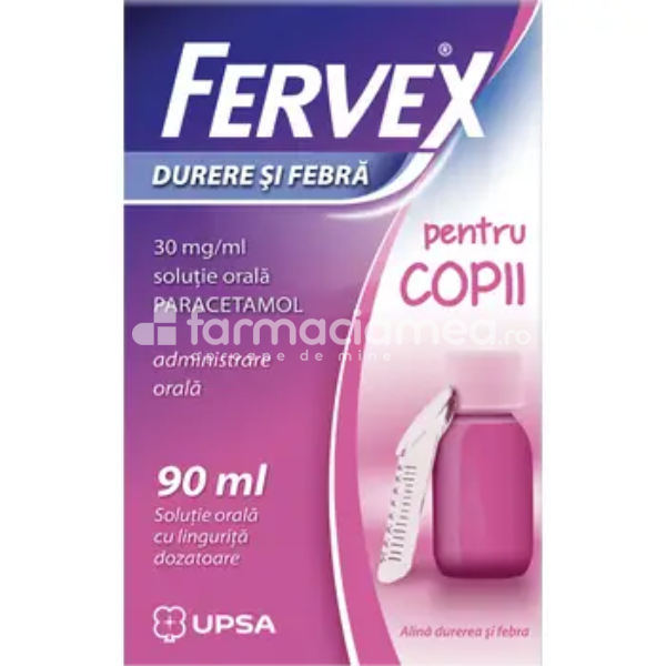 Răceală și gripă OTC - Fervex Durere si Febra pentru copii solutie orala 30mg/ml, 90ml Upsa, farmaciamea.ro