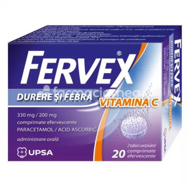 Durere OTC - Fervex Durere si Febra Vitamina C  330 mg/200 mg, 20 comprimate efervescente Upsa, farmaciamea.ro