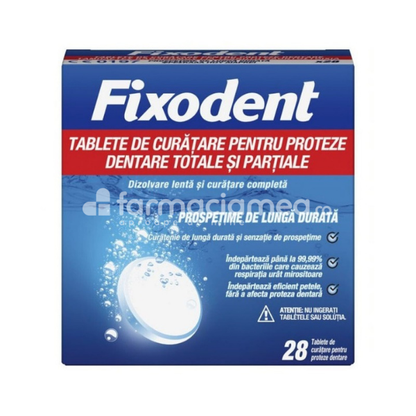 Adezivi și curățare proteze - Fixodent tablete de curatare pentru proteze dentare, 28 tablete, farmaciamea.ro