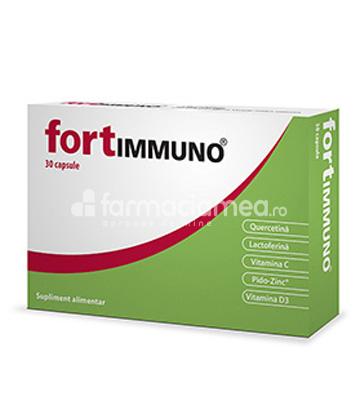 Imunitate - Fortimmuno, contine vitamina C, quercetina, lactoferina si vitamina D, recomandat pentru imunitate slabita, rol de stimulare a sistemului imunitar, 30 capsule, Dr.Phyto, farmaciamea.ro