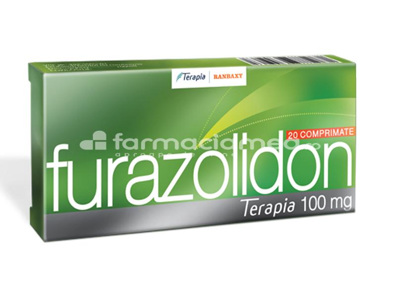 Antidiareice OTC - Furazolidon 100mg, cu actiune bactericida, indicat in tratamentul infectiilor intestinale determinate de bacterii, enterite, enterocolite infectioase, toxiinfectii alimentare, 20 de comprimate, Terapia, farmaciamea.ro