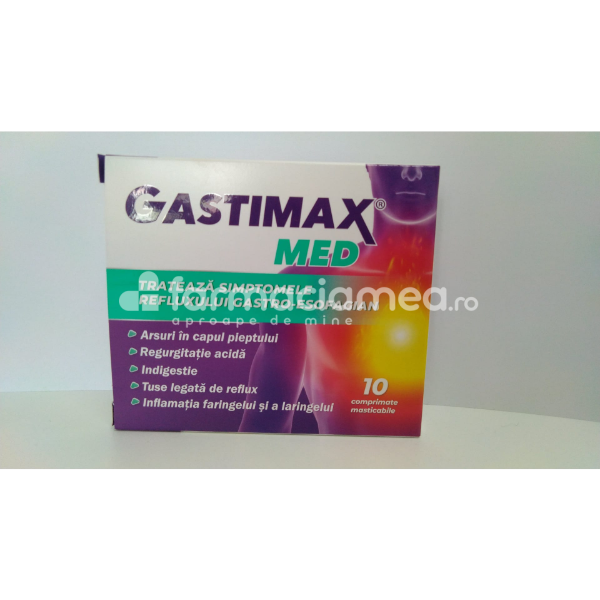 Afecțiuni ale sistemului digestiv - Gastimax Med, 10 comprimate masticabile Fiterman, farmaciamea.ro