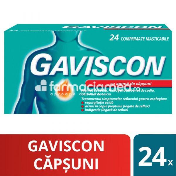 Antiacide OTC - Gaviscon capsuni, 16 comprimate masticabile, Reckitt Benckiser, farmaciamea.ro