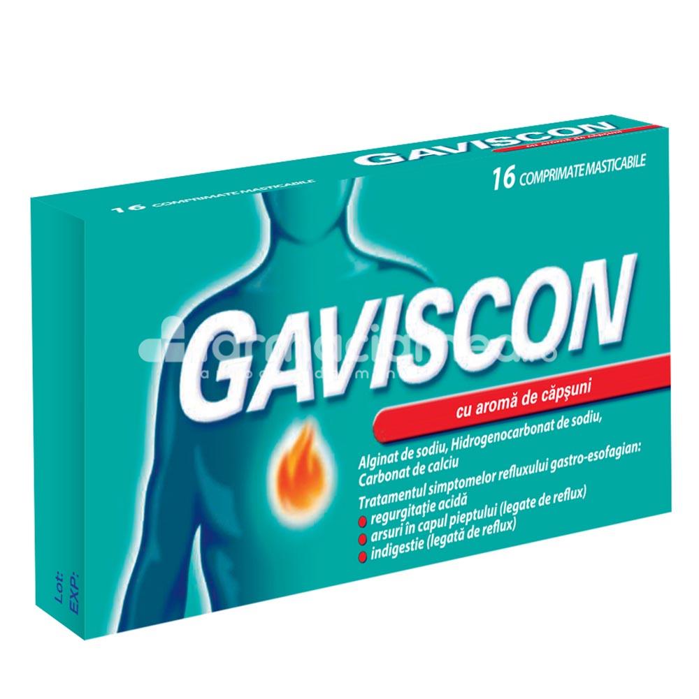Antiacide OTC - Gaviscon căpșuni, 24 comprimate masticabile, Reckitt, farmaciamea.ro