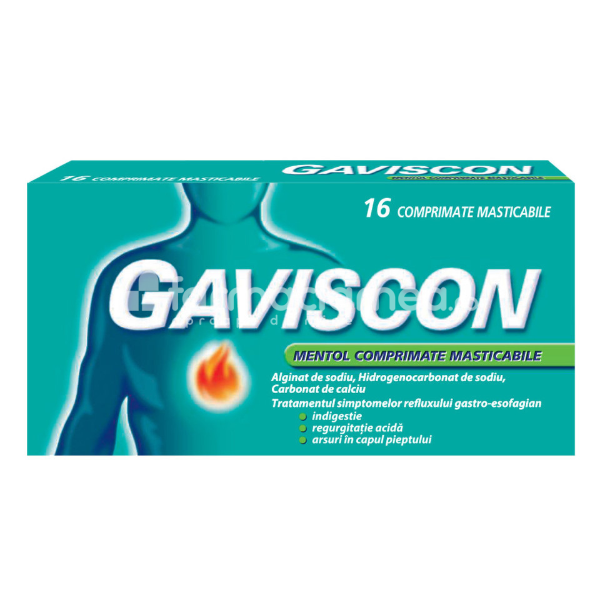 Afecțiuni ale sistemului digestiv OTC - Gaviscon mentol, 16 comprimate masticabile Reckitt Benckiser, farmaciamea.ro