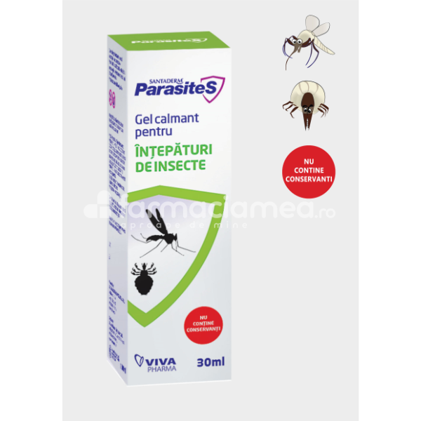 Anti-insecte - Gel Calmant pentru intepaturi de insecte, Santaderm Parasites, farmaciamea.ro