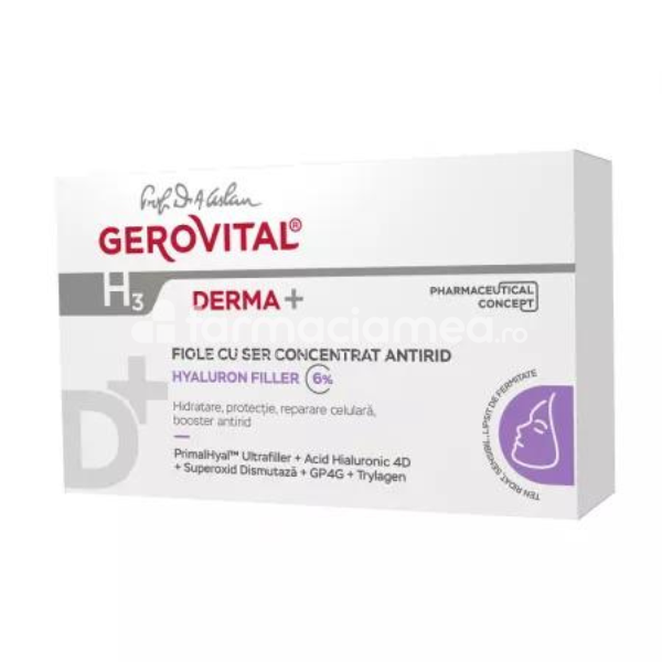 Îngrijire ten - Gerovital H3 Derma+ Ser Concentrat Antirid 6% Hyaluron Filler, 10 fiole x 2 ml, farmaciamea.ro