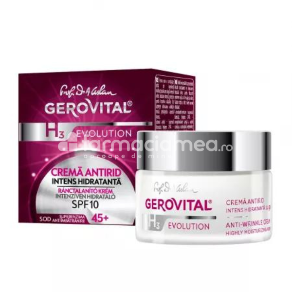 Dermatocosmetice - Gerovital H3 Evolution Crema Antirid Intens Hidratantă SPF 10, 50ml, farmaciamea.ro