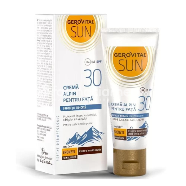 Protecție solară - Gerovital Sun Crema Alpin pentru fata SPF30, 30ml, farmaciamea.ro