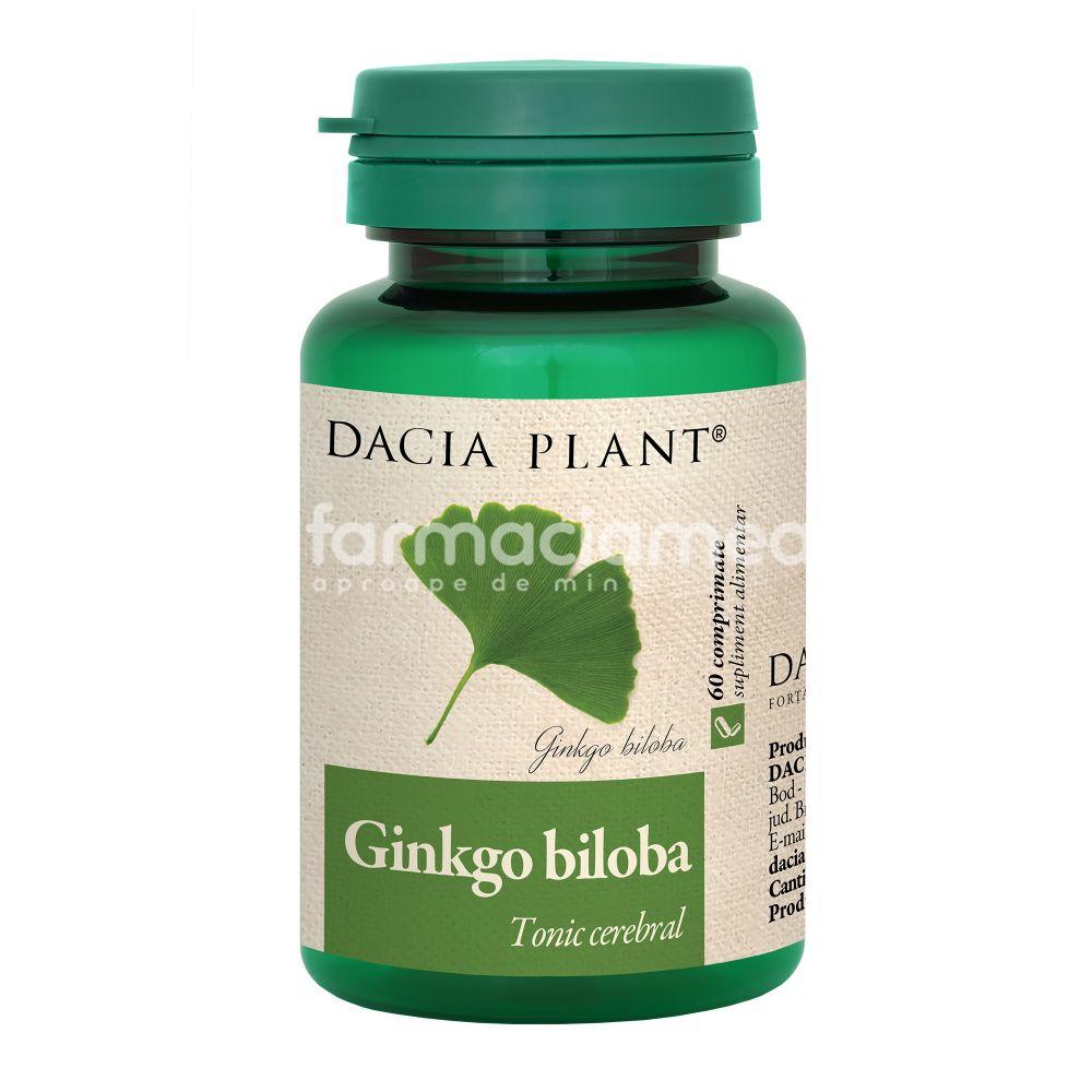 Suplimente naturiste - Ginkgo biloba, creste capacitatea de concentrare si memorare, reduce oboseala psihica, 60 comprimate, Dacia Plant, farmaciamea.ro