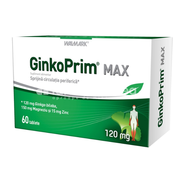 Afecțiuni circulatorii - 
GinkoPrim Max 120mg, 60 tablete, Walmark, farmaciamea.ro