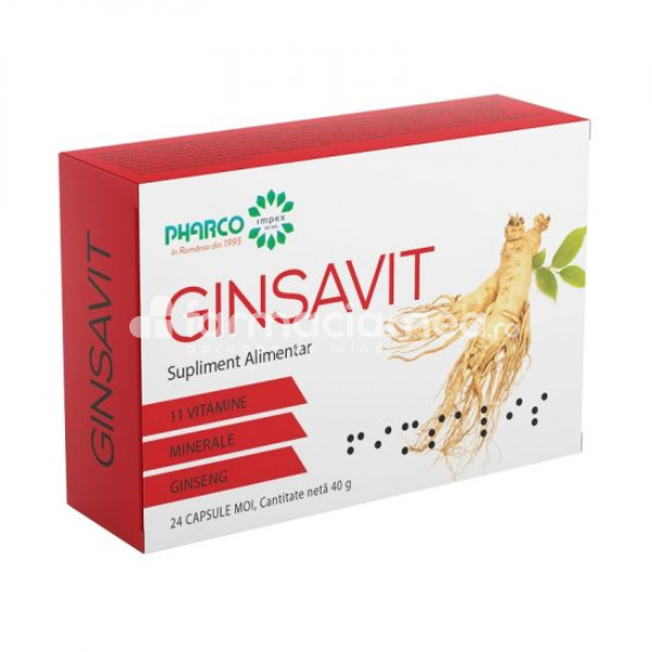 Minerale și vitamine - Ginsavit, 24cps, Pharco, farmaciamea.ro