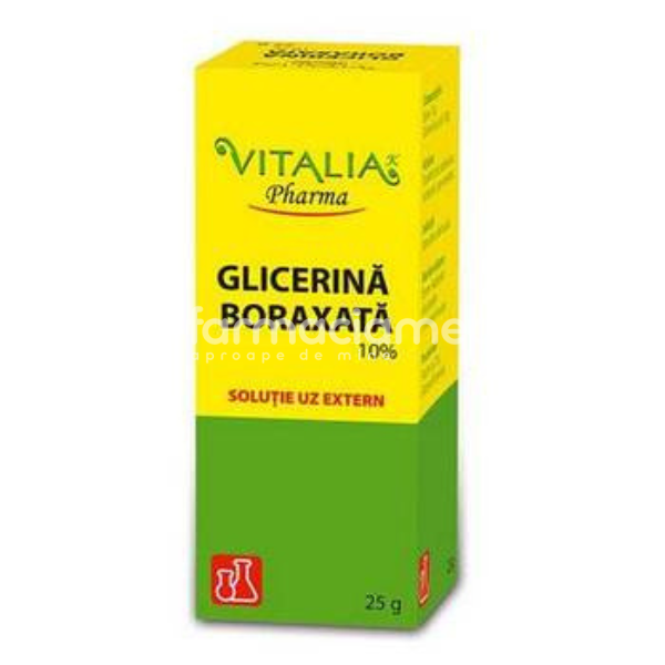 Afecțiuni ale  cavității bucale - Glicerina boraxata 10%, antimicotic, antiseptic, 25g, Vitalia Pharma, farmaciamea.ro