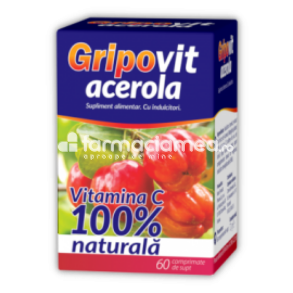 Imunitate - Gripovit acerola, 60 comprimate de supt, Zdrovit, farmaciamea.ro