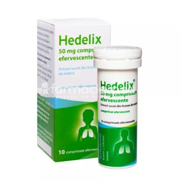 Afecțiuni ale aparatului respirator OTC - Hedelix 50mg pentru tuse, 10 comprimate efervescente Krewel Meuselbach, farmaciamea.ro