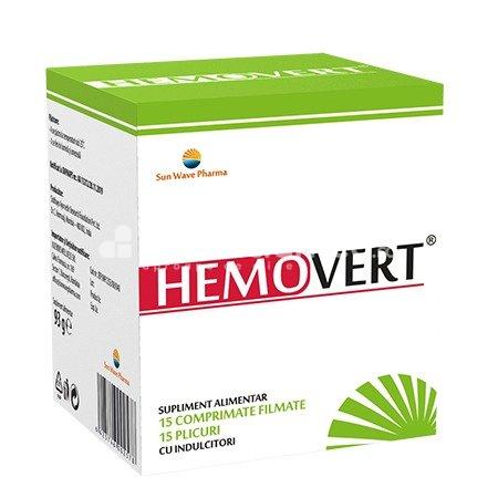 Varice și picioare grele - Hemovert, 15 comprimate + 15 plicuri, Sun Wave Pharma, farmaciamea.ro