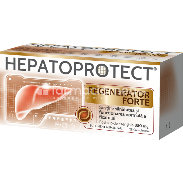 Terapie biliară și hepatică - Hepatoprotect Regenerator Forte, contine fosfolipide esentiale, recomandat pentru intretinerea si regenerarea ficatului, 28 de capsule moi, Biofarm, farmaciamea.ro