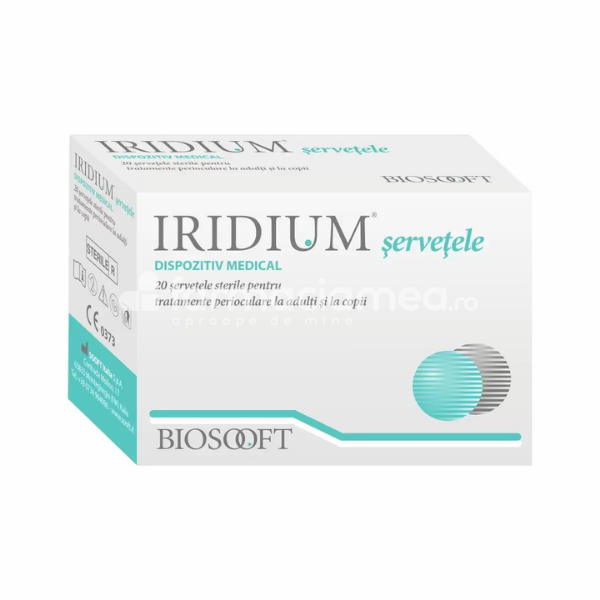 Produse oftalmologice - Iridium servetele, recomandat pentru curatarea ochilor, curata, actiune emolienta, calmanta si decongestionanta, 20buc, Biosooft, farmaciamea.ro