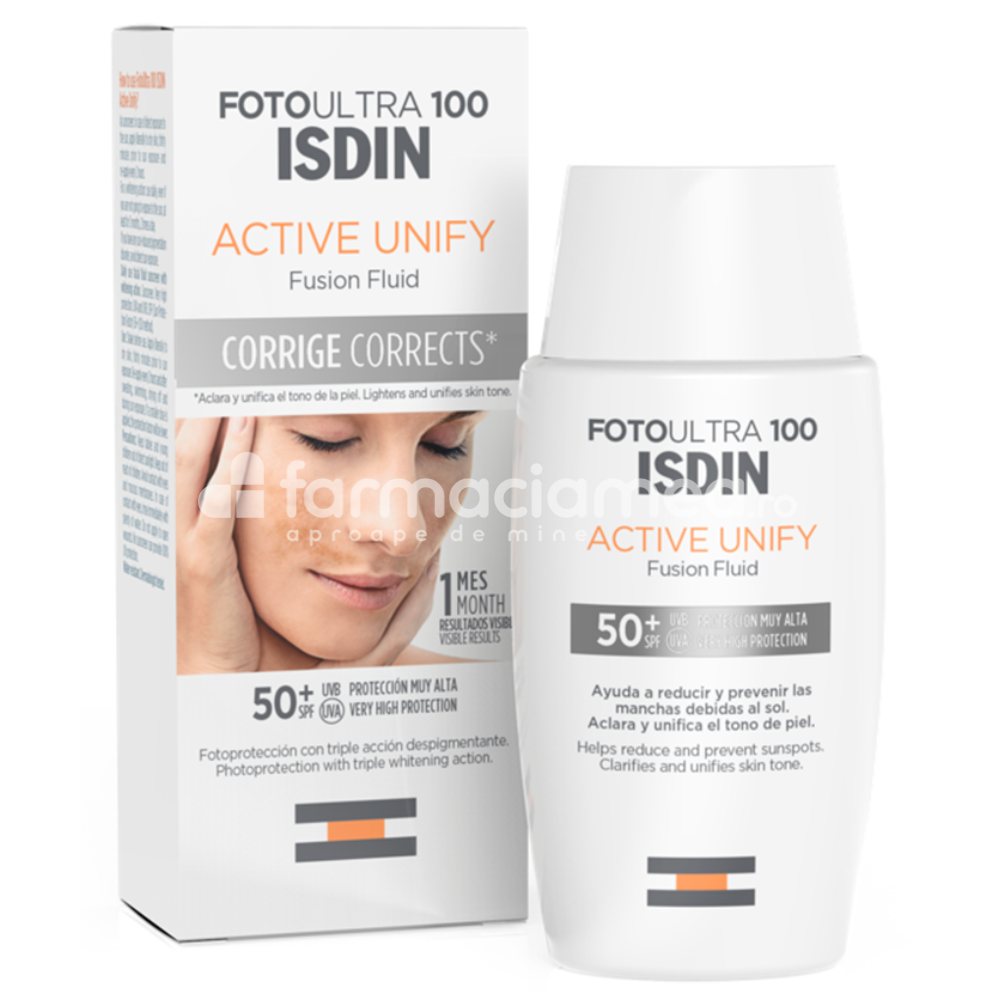Îngrijire ten - ISDIN Active Unify 100+ Fusion Fluid, 50ml, farmaciamea.ro