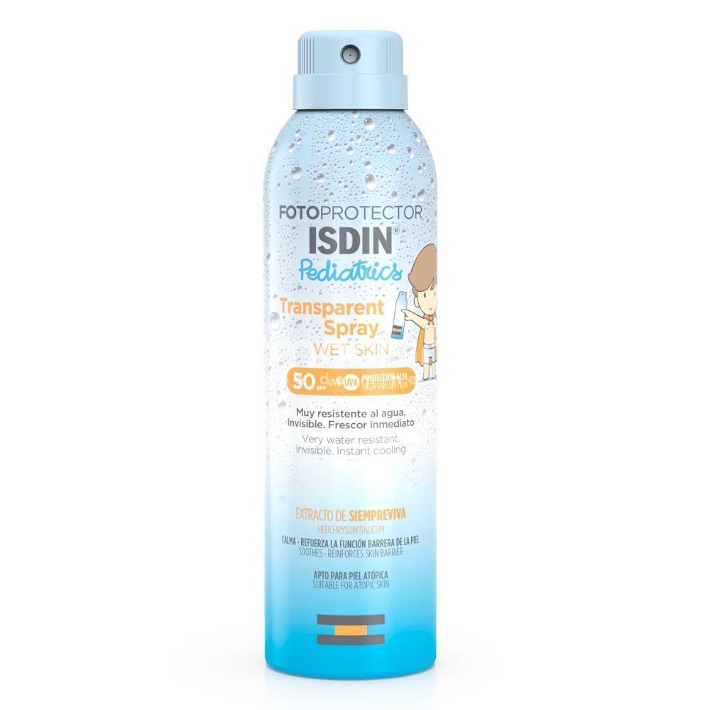 Protecție solară - ISDIN Pediatrics Spray transparent Wet Skin pentru copii SPF50, 250ml, farmaciamea.ro