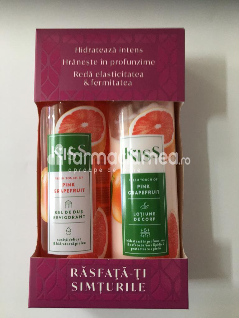 Îngrijire corp - KISS pachet Pink Grapefruit gel de dus, 250 ml si lotiune de corp, 250 ml, Fiterman Pharma, farmaciamea.ro