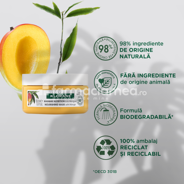 Îngrijire scalp - Klorane Masca Mango pentru par uscat, 150ml, farmaciamea.ro