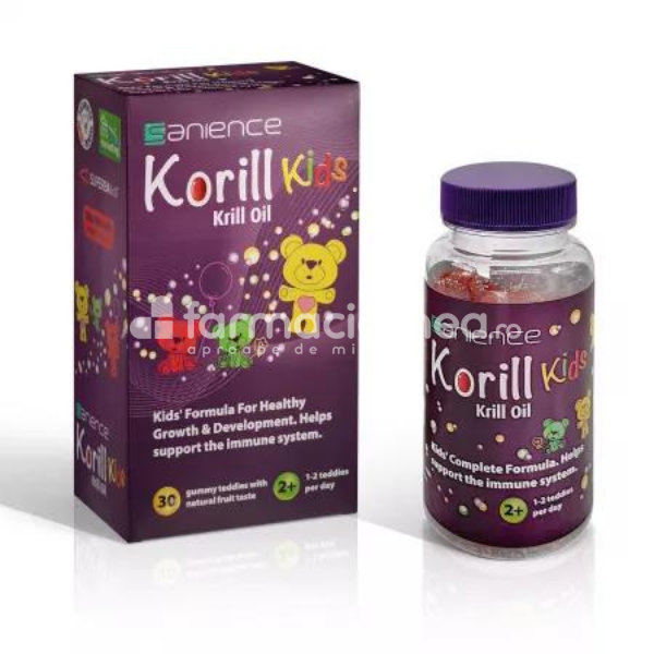 Suplimente alimentare copii - Korill Kids, complex de vitamine si omega 3, 30 jeleuri, Sanience, farmaciamea.ro