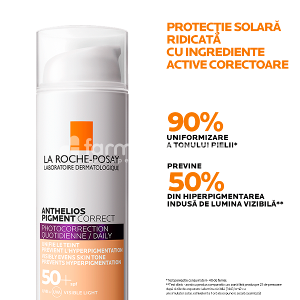 Protecție solară - La Roche Posay Anthelios Pigment Correct SPF50+ nuanta deschisa, 50ml, farmaciamea.ro
