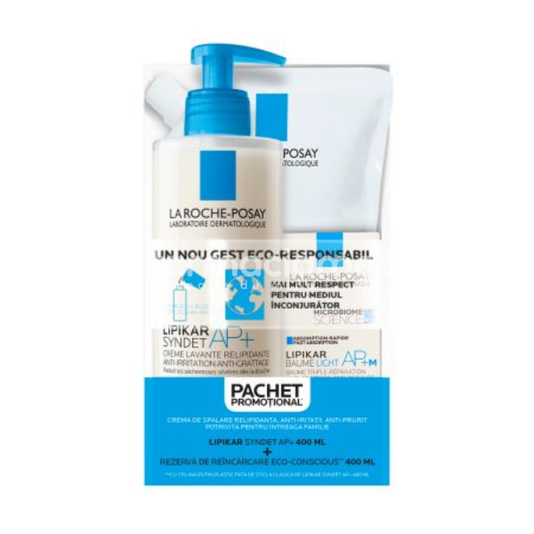 Îngrijire corp - La Roche Posay Pachet Lipikar Syndet AP+ Crema de Curatare pentru pielea sensibila (1+70% la al doilea produs), 400ml+400ml, farmaciamea.ro