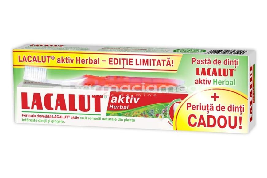 Pastă dinţi - LACALUT Aktiv Herbal x 75ml + periuta Aktiv CADOU, farmaciamea.ro