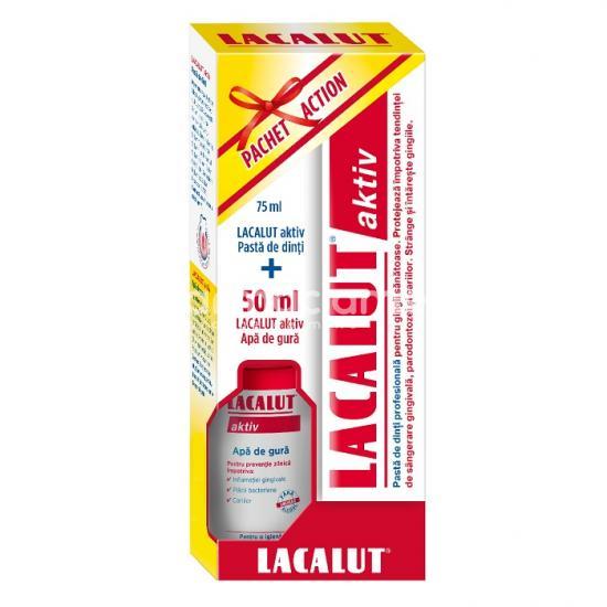 Pastă dinţi - Lacalut Aktiv pachet pasta dinti, 75 ml si apa de gura, 50 ml, farmaciamea.ro
