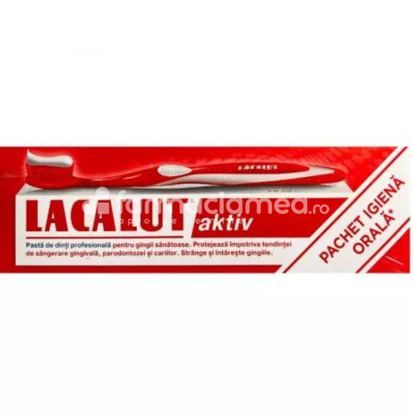 Igienă orală - Lacalut Pachet Pasta Aktiv 75ml si Periuta Red Edition cadou, farmaciamea.ro