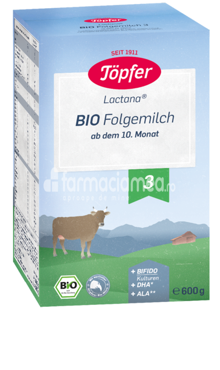 Lapte praf - Lactana Bio 3 lapte praf, de la 10 luni, 600 gr, Topfer, farmaciamea.ro