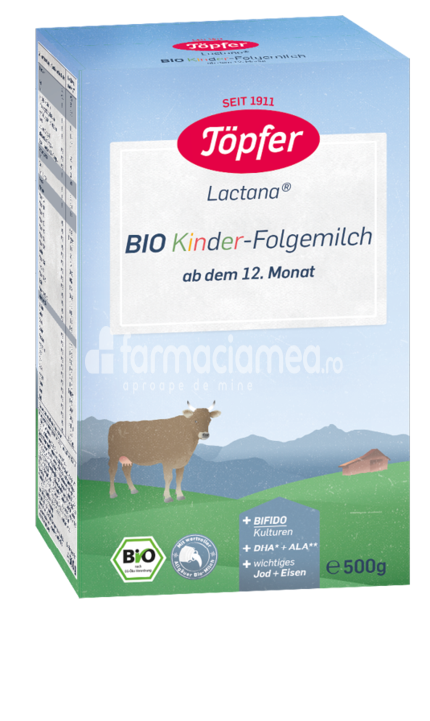 Lapte praf - Lactana Bio Kinder organic, de la 12 luni, 500 g, Topfer, farmaciamea.ro