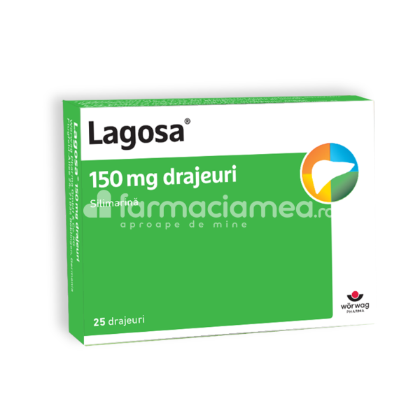 Terapie biliară și hepatică OTC - Lagosa 150 mg, hepatoprotector, 25 drajeuri, Worwag Pharma, farmaciamea.ro