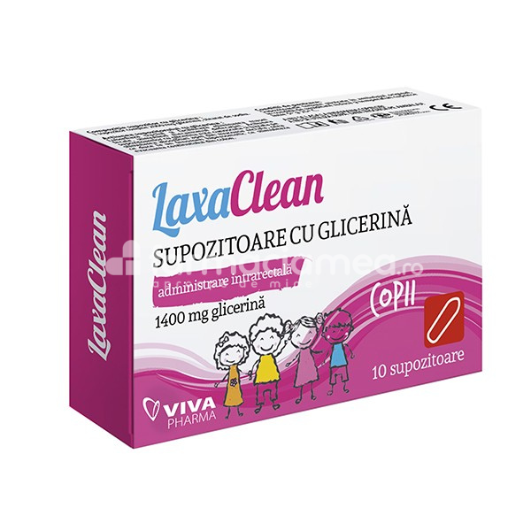 Laxative - LaxaClean Supozitoare cu Glicerina Copii 1400mg, 10 bucati, Viva Pharma, farmaciamea.ro