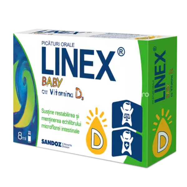 Probiotice - Linex Baby cu Vitamina D3 picaturi orale 8ml Sandoz, farmaciamea.ro