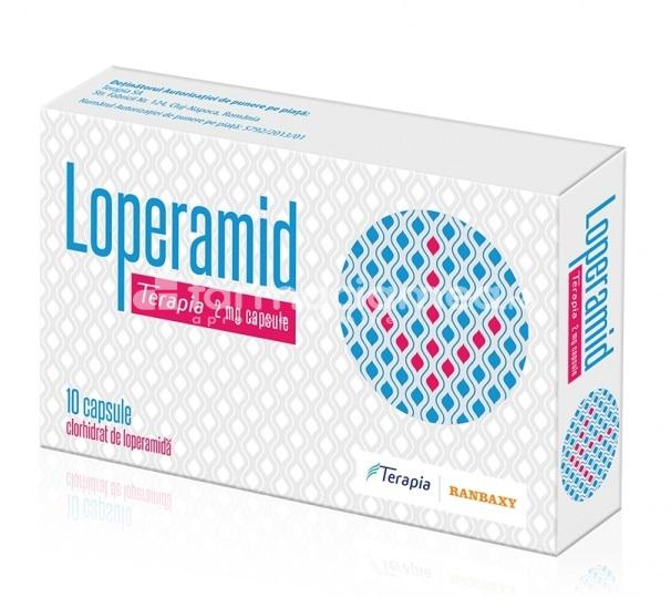 Antidiareice OTC - Loperamid 2mg, indicat in diaree acuta si cronica, 10 capsule, Terapia, farmaciamea.ro