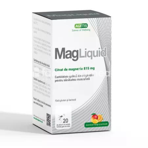 Minerale și vitamine - MagLiquid Solutie 815mg, magneziu lichid, 20 plicuri, Agetis, farmaciamea.ro