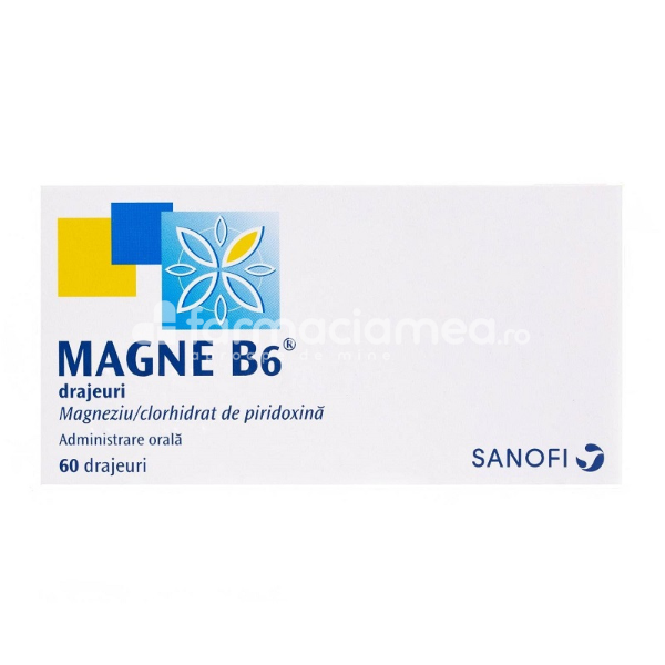 Vitamine și minerale OTC - Magne B6, indicat in deficit de magneziu, 60 drajeuri, Sanofi, farmaciamea.ro